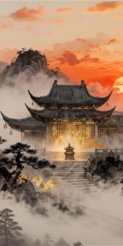 Chinese-Style Ancient Temple 8K Mobile Wallpaper