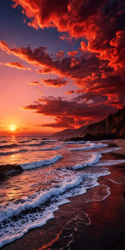 Japanese Coastal Sunset 8K Ultra HD Phone Wallpaper