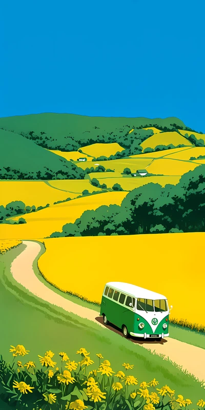 Retro Van in Golden Fields 8K Ultra HD Phone Wallpaper