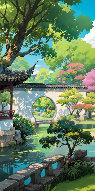 Chinese Garden Pavilion 8K Ultra HD Phone Wallpaper