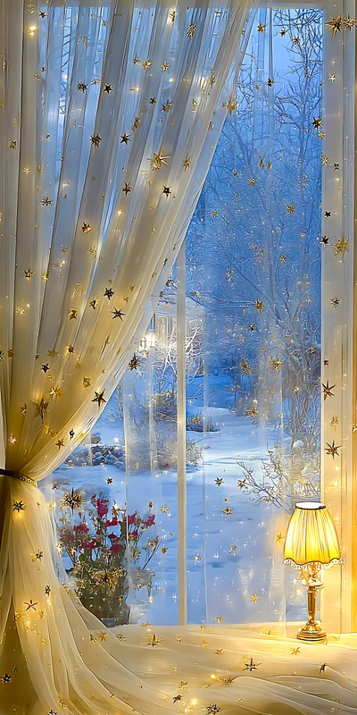 Cozy Winter Window Scene 8K Ultra HD Phone Wallpaper