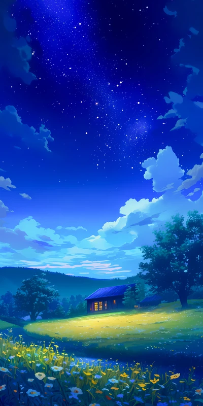 Anime Night Sky Cabin 8K Ultra HD Phone Wallpaper