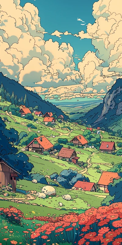 Anime Alpine Village 8K Ultra HD Phone Wallpaper