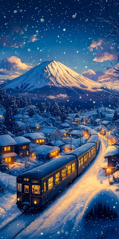 Japanese Winter Train 8K Ultra HD Phone Wallpaper