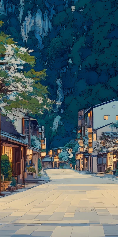 Japanese Village Street 8K Ultra HD Phone Wallpaper