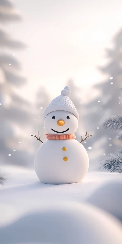 Winter Snowman 8K Ultra HD Phone Wallpaper
