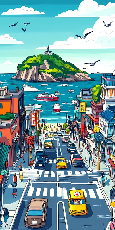 Japanese Coastal Town 8K Ultra HD Phone Wallpaper