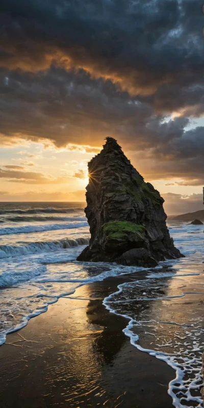Coastal Sunset Rock Formation 8K Ultra HD Phone Wallpaper