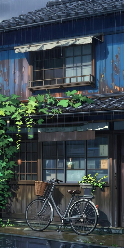Japanese Rainy Street Scene 8K Ultra HD Phone Wallpaper