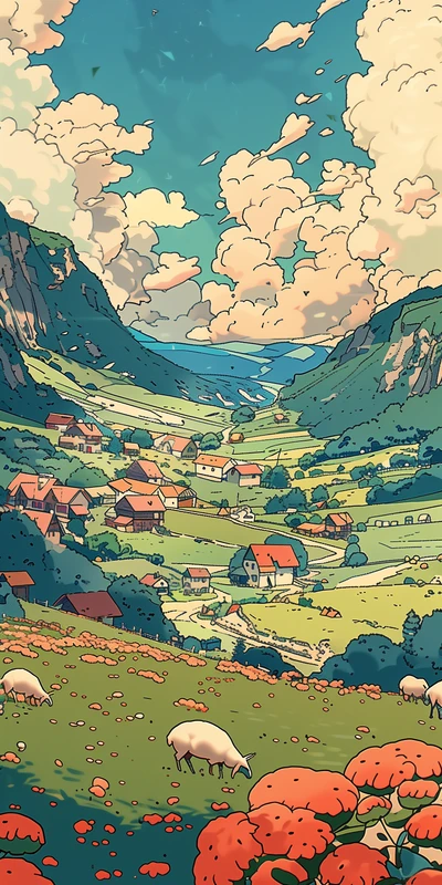 Anime Valley Village 8K Ultra HD Phone Wallpaper