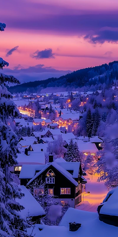 Alpine Winter Village 8K Ultra HD Phone Wallpaper
