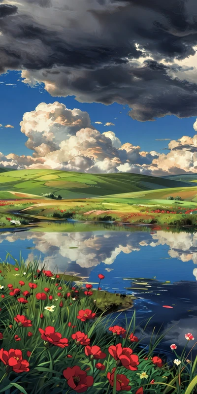 Anime Spring Meadow 8K Ultra HD Phone Wallpaper