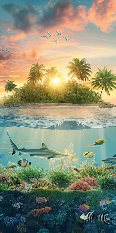 Tropical Island Sunset 8K Ultra HD Phone Wallpaper