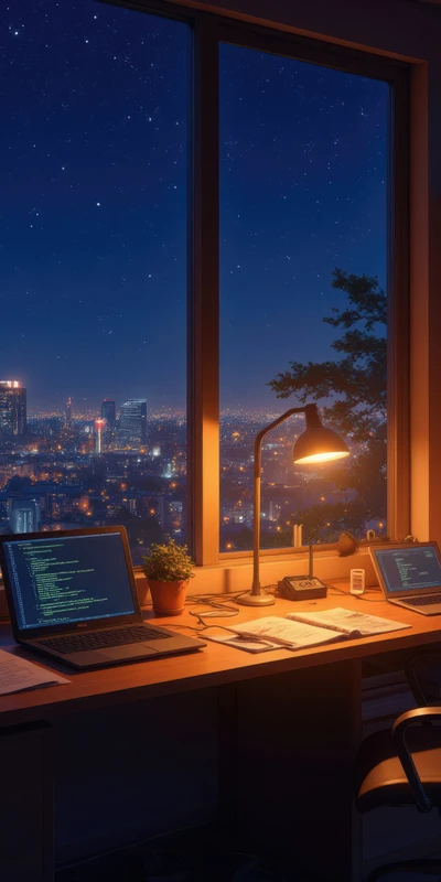 Cyberpunk City Night Desk 8K Ultra HD Phone Wallpaper