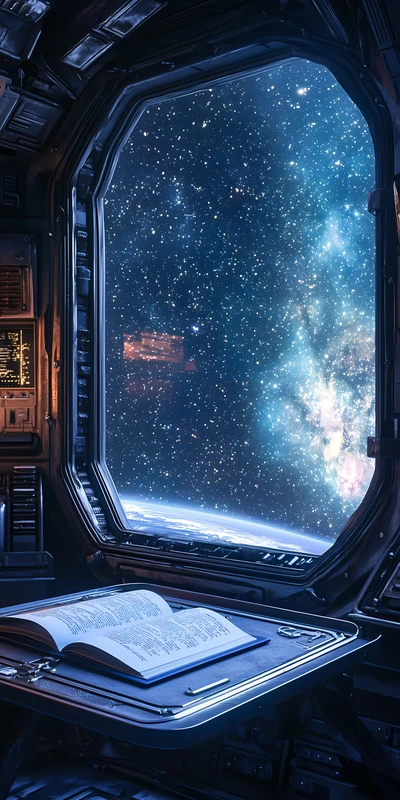 Cyberpunk Space Station Window 8K Ultra HD Phone Wallpaper