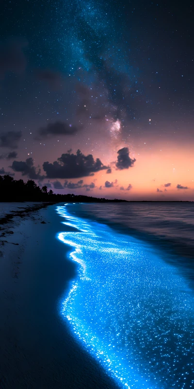 Tropical Bioluminescent Beach 8K Ultra HD Phone Wallpaper