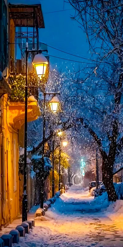 Winter Snowy Street 8K Ultra HD Phone Wallpaper