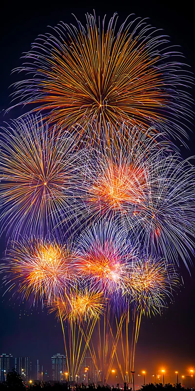 Festive Fireworks Night Sky 8K Phone Wallpaper