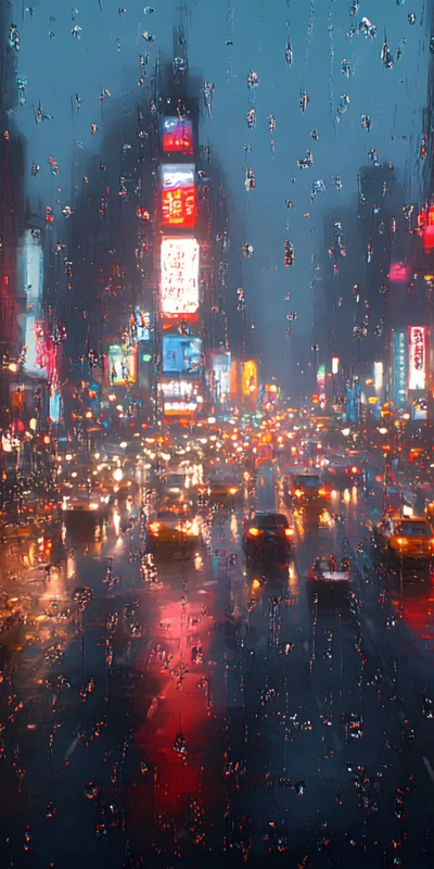 Cyberpunk Rainy Cityscape 8K Ultra HD Phone Wallpaper