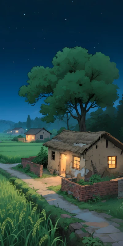 Japanese Rural Night Scene 4K 8K Ultra HD Wallpaper Collection - Pack with 3 wallpapers for $1