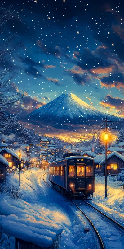 Japanese Winter Train Journey 8K Ultra HD Phone Wallpaper