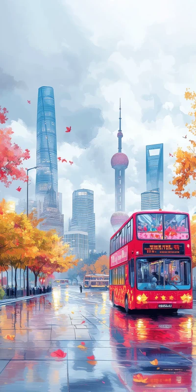 Urban Autumn Shanghai Skyline 4K Phone Wallpaper