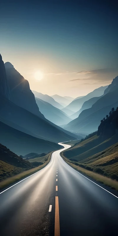 Minimalist Mountain Road 8K Ultra HD Phone Wallpaper