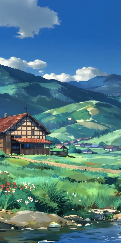 Anime Alpine Village 8K Ultra HD Phone Wallpaper