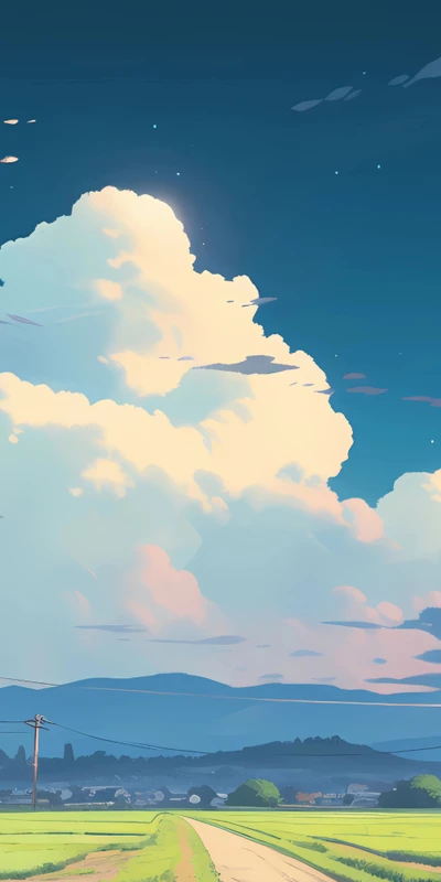 Studio Ghibli Style Rural Road 8K Ultra HD Phone Wallpaper