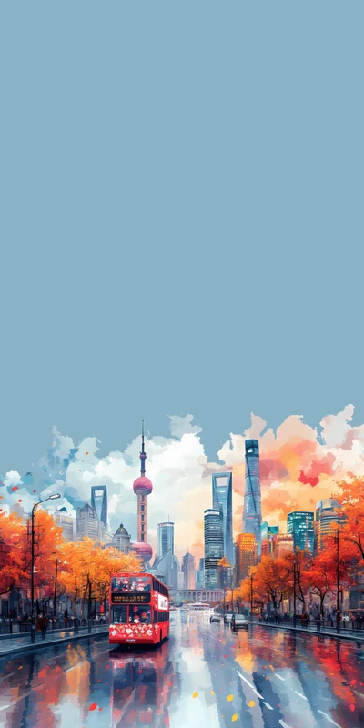 Chinese Urban Autumn Cityscape 8K Ultra HD Phone Wallpaper