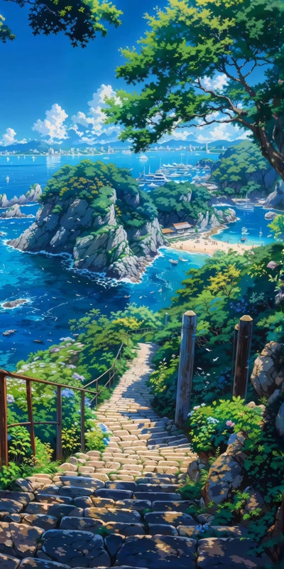 Japanese Anime Coast 8K Ultra HD Desktop Wallpaper