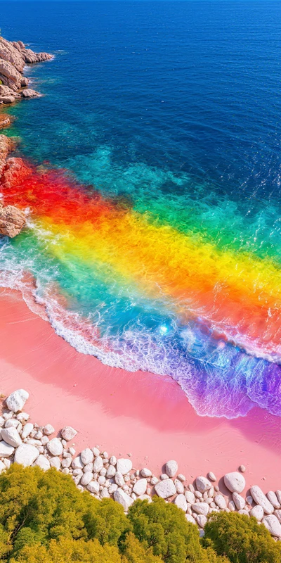 Fantasy Rainbow Beach 8K Ultra HD Phone Wallpaper