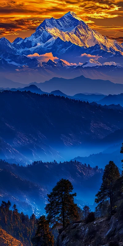 Mountain Sunset Peaks 8K Ultra HD Phone Wallpaper
