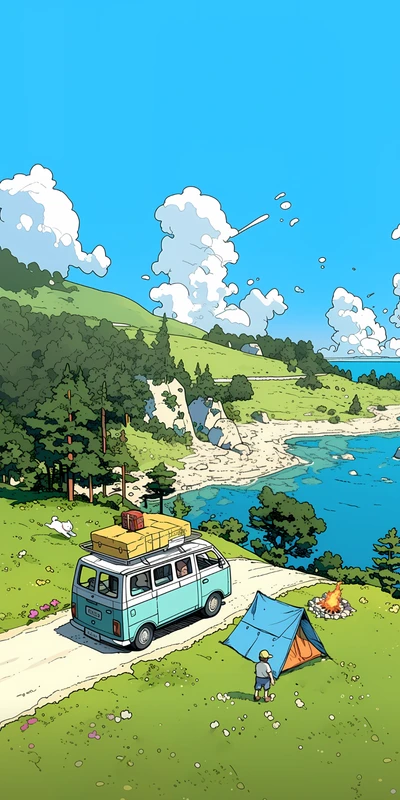 Anime Camping Scene 4K Phone Wallpaper