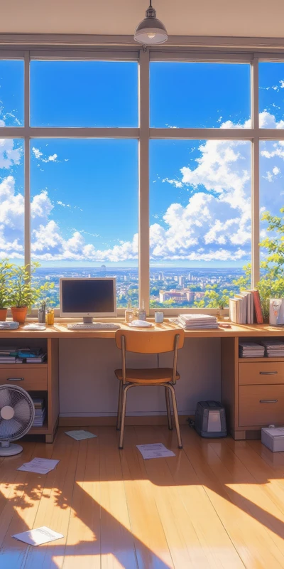Anime Style Study Room 8K Ultra HD Phone Wallpaper