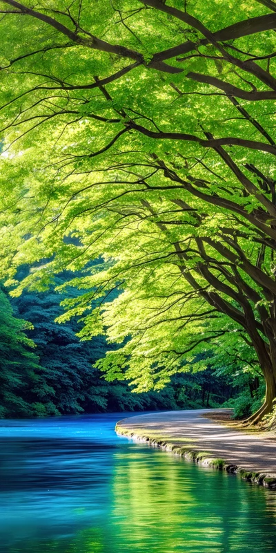 Japanese Forest River 8K Ultra HD Phone Wallpaper