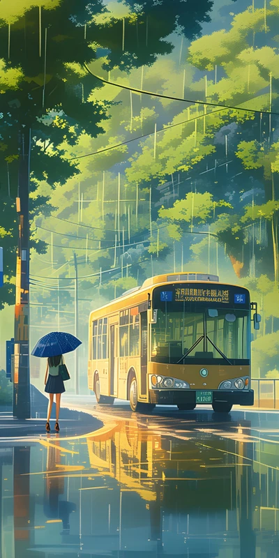 Japanese Anime Rainy Street Scene 8K Ultra HD Phone Wallpaper
