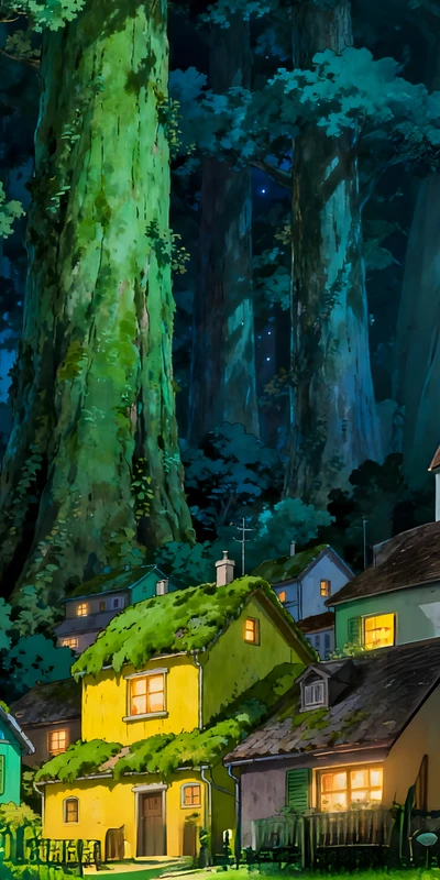 Ghibli Forest Village 8K Ultra HD Phone Wallpaper