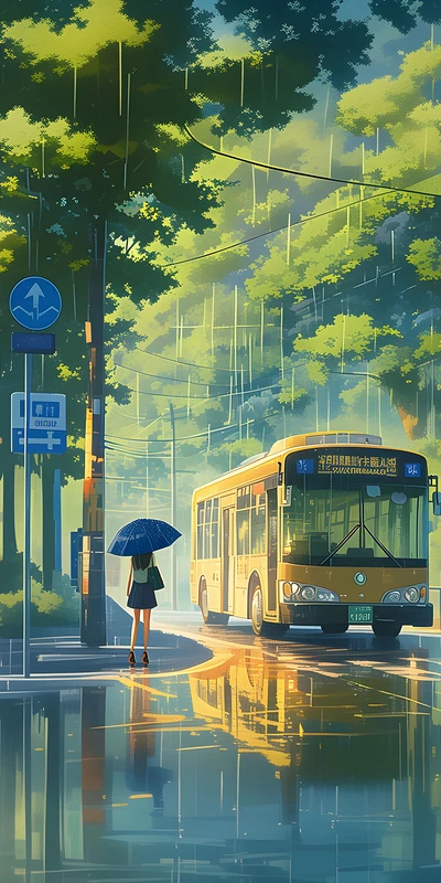 Anime Rainy Street Scene 4K Phone Wallpaper