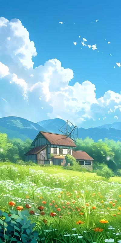 Japanese-Style Cottage in Verdant Hills 8K Desktop Wallpaper