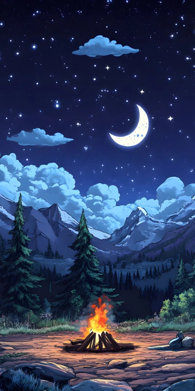 Oriental Art Night Campfire 8K Ultra HD Phone Wallpaper