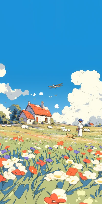 Anime Pastoral Meadow 8K Ultra HD Phone Wallpaper