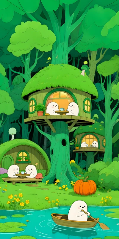 Kawaii Forest Treehouse 8K Ultra HD Phone Wallpaper