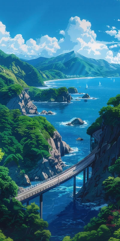 Japanese Coastal Bridge 4K Phone Wallpaper