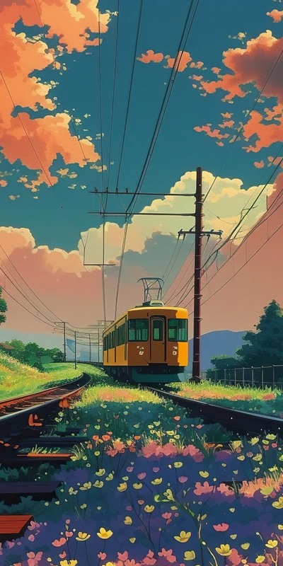 Anime-Style Spring Train Journey 8K Ultra HD Phone Wallpaper