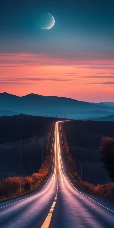 Minimalist Road at Dusk 8K Ultra HD Phone Wallpaper