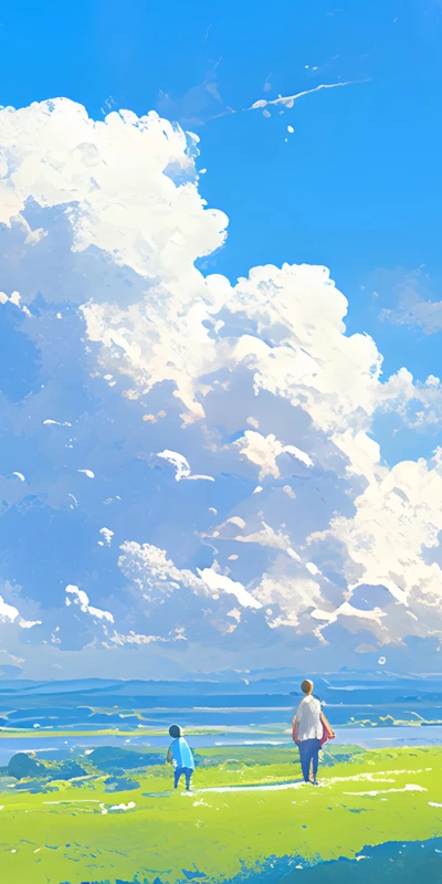 Studio Ghibli Style Sky and Clouds 8K Ultra HD Phone Wallpaper