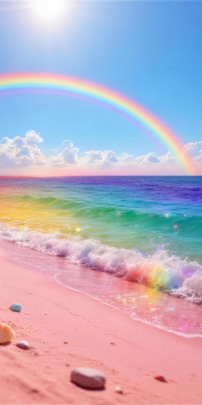 Tropical Rainbow Beach 8K Ultra HD Phone Wallpaper