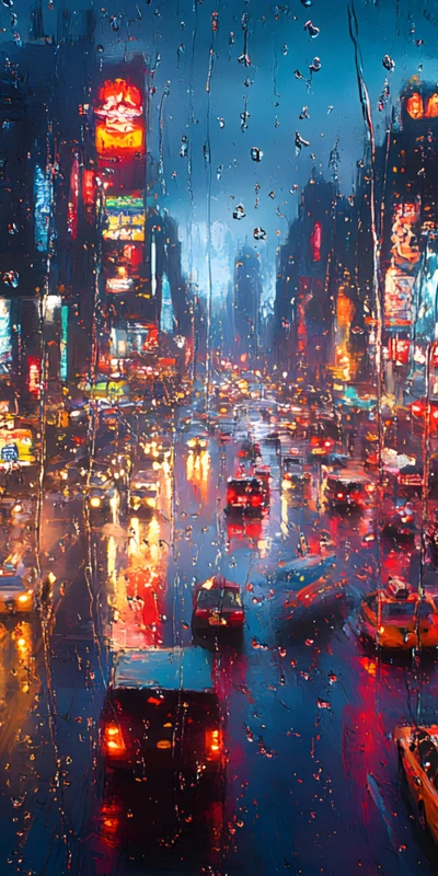 Cyberpunk Rainy Cityscape 8K Ultra HD Phone Wallpaper