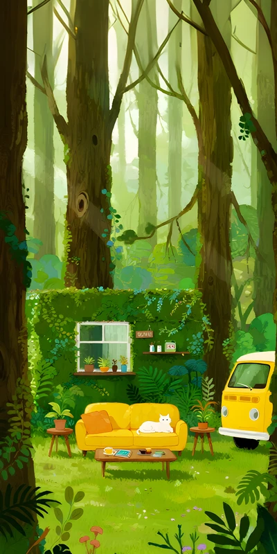 Oriental Art Forest Cabin 8K Ultra HD Phone Wallpaper